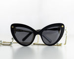 Cateye sunglasses with pearl chain